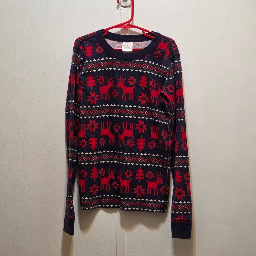 Hanna Andersson Navy Blue & Red Fair Isle Reindeer Pajama Top 150 cm 12 US